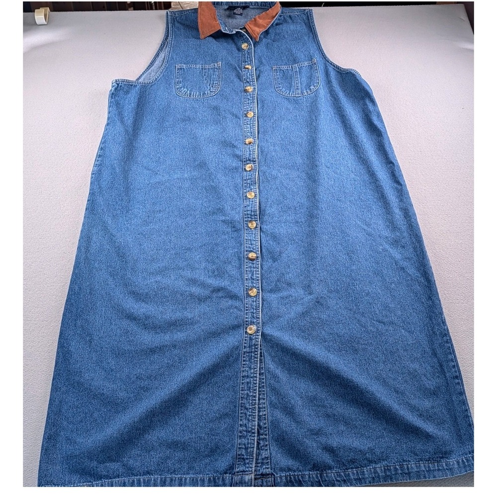Original TY Wear Womens 24W Denim Jumper Dress Corduroy Collar Button Front Maxi